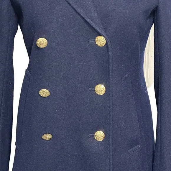 J. Crew women's 0 peacoat Navy wool blend gold crested buttons double breasted - Picture 6 of 9